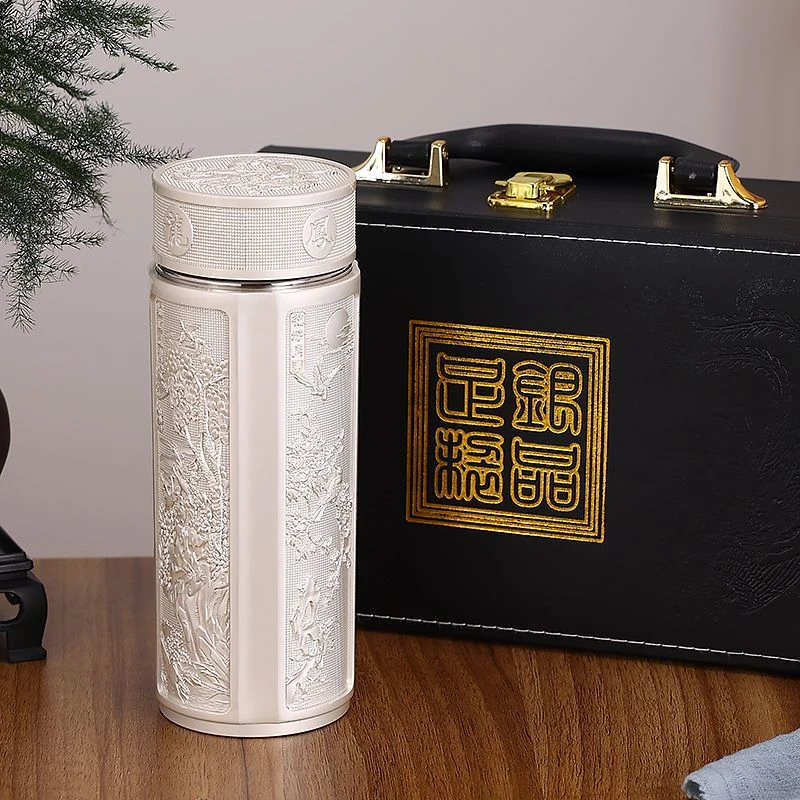 高端龙凤呈祥银色保温杯银离子银内胆杯