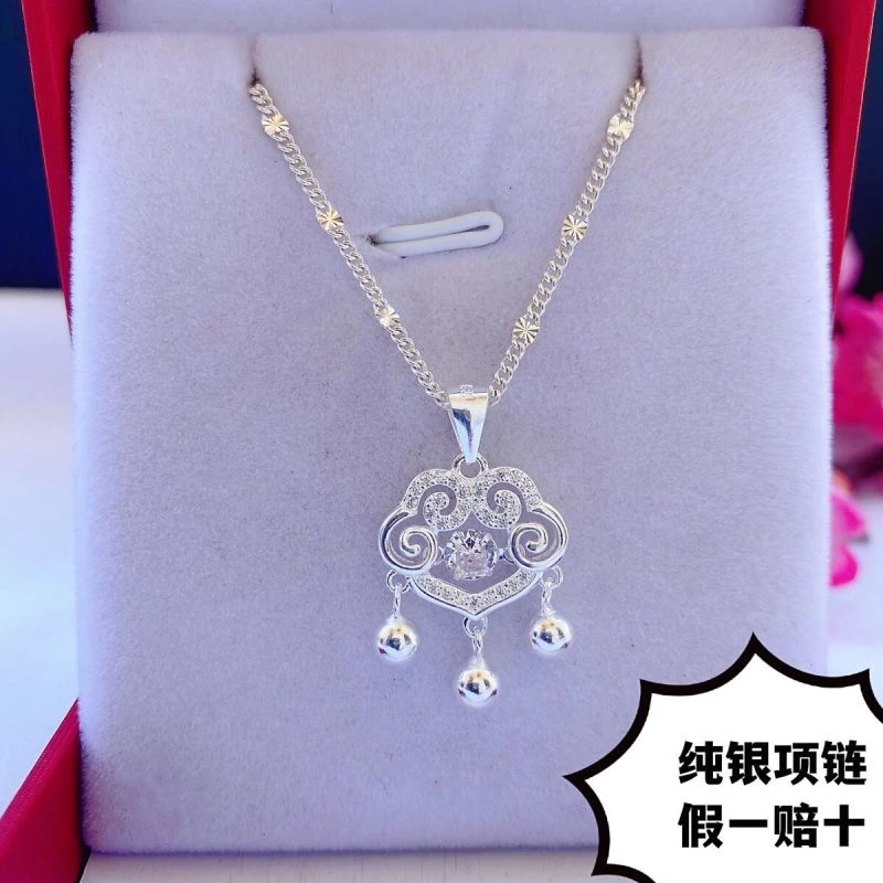 老凤凰999纯银项链女锁骨链新款长命锁纯银套链银饰品送老婆情人