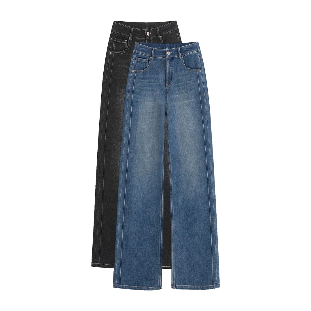 【不加绒甘蔗裤】珈艺春季新款高腰显瘦设计师款时尚百搭牛仔裤5673