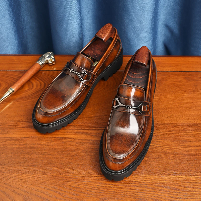 皮鞋男士新款休闲全牛皮马衔扣乐福鞋英伦风一脚蹬套脚真皮男鞋潮