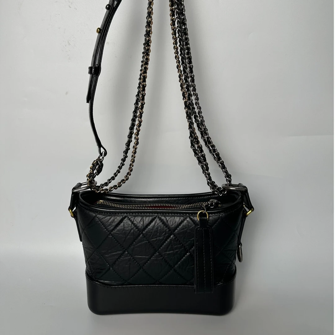 流浪包小香风斜挎包时尚百搭女士黑色单肩流浪包菱格肩包黑银