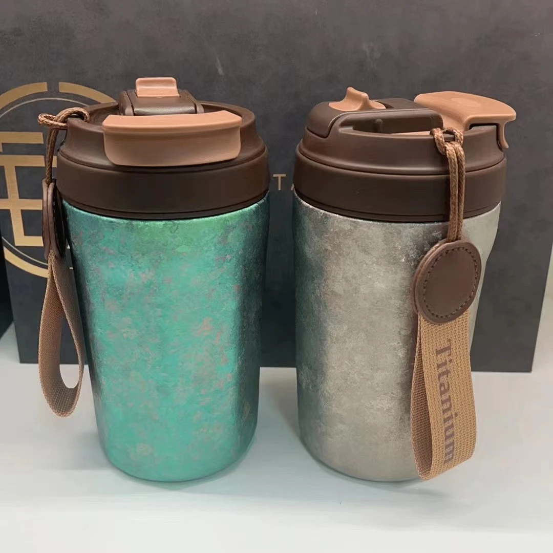 【全新正品】纯钛咖啡杯户外便携双层隔热大容量咖啡杯便携手提带盖