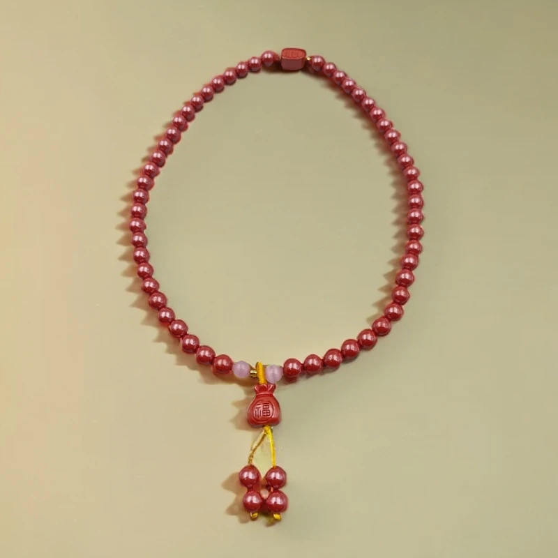 含辰砂工艺品【本命年】朱砂帝王砂福袋纳福手串女士多圈