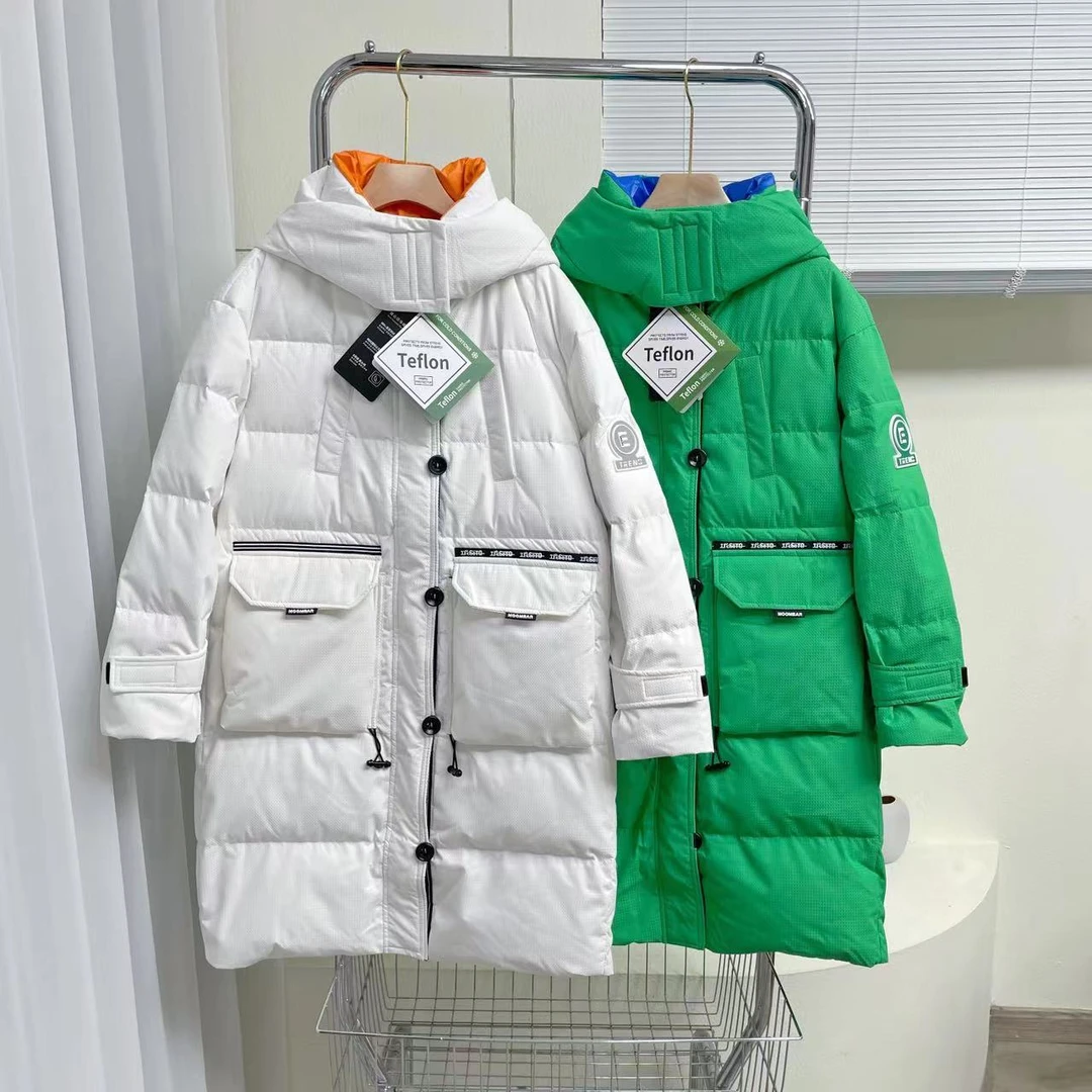 秋冬装女士加厚保暖时尚潮流工装连帽中长款羽绒服外套1312