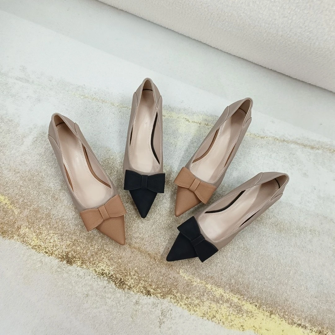 中跟单鞋女2025年春季新款百搭软皮透气尖头韩版工作中跟气质女鞋