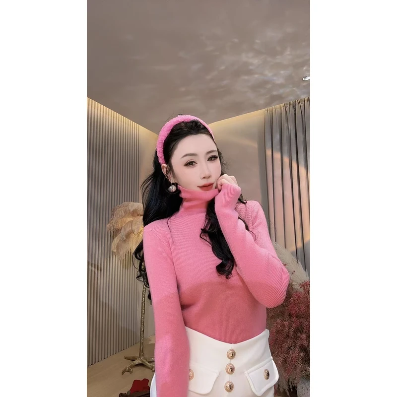 【美美专享】66227秋冬新款堆堆领高领多色毛衣女