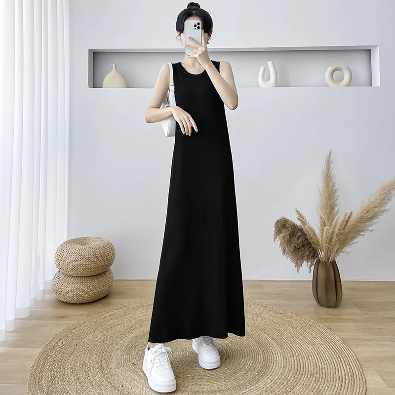 #8807针织背心连衣裙女夏季新款打底内搭宽松无袖长款及踝长裙