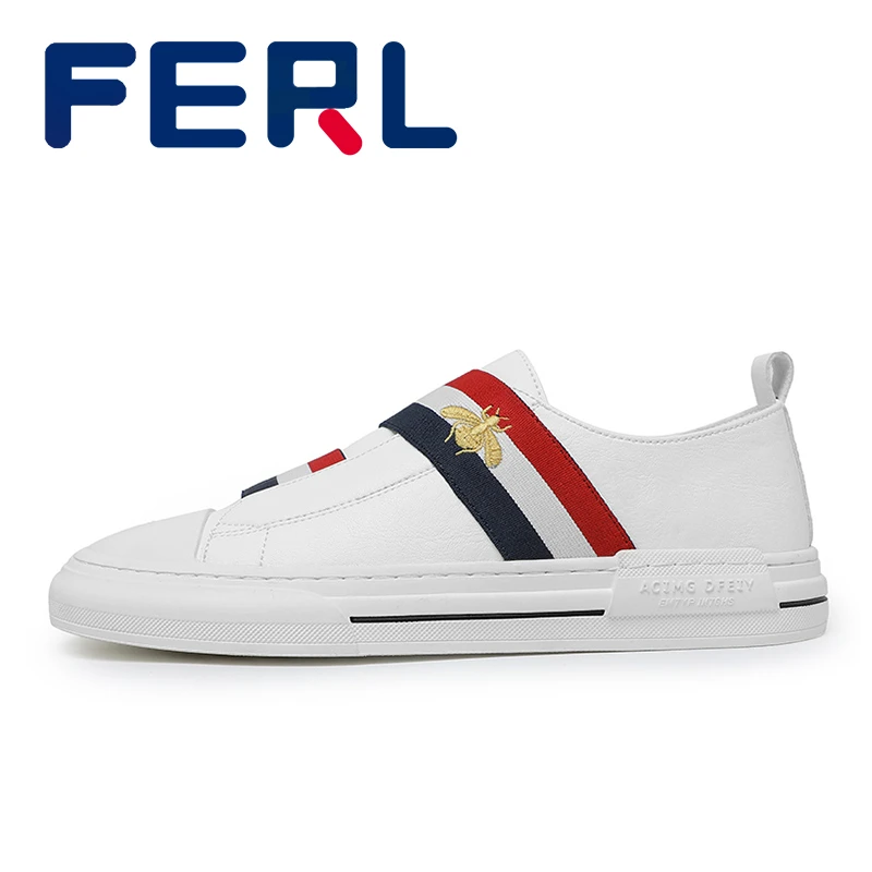 【欧洲站正品】轻奢透气休闲男鞋手工刺绣小蜜蜂一脚蹬板鞋休闲皮鞋