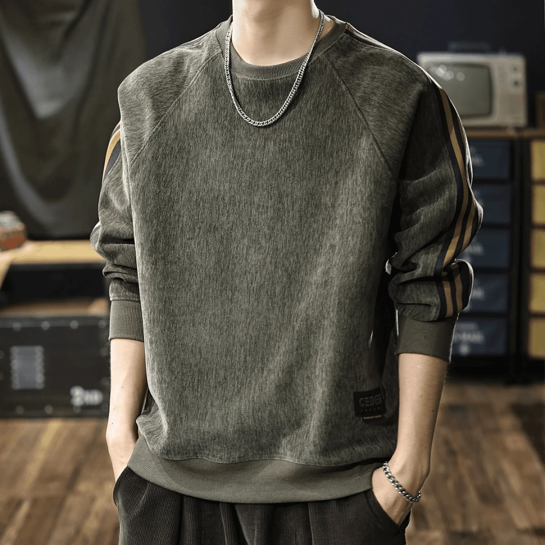 重磅雪尼尔亲肤复古运动圆领卫衣男士夏季款宽松大码美式长袖上衣