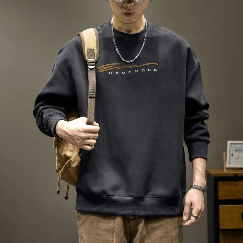 400g重磅圆领卫衣男士夏季2025新款潮牌印花长袖上衣宽松无帽衫男