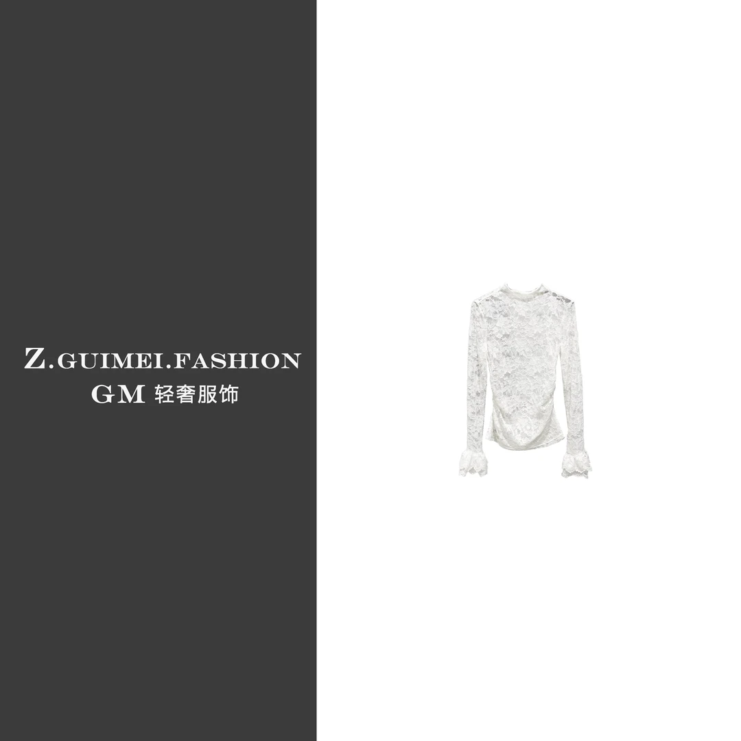 【肆姐高定】设计师款蕾丝荷叶袖上衣X2167