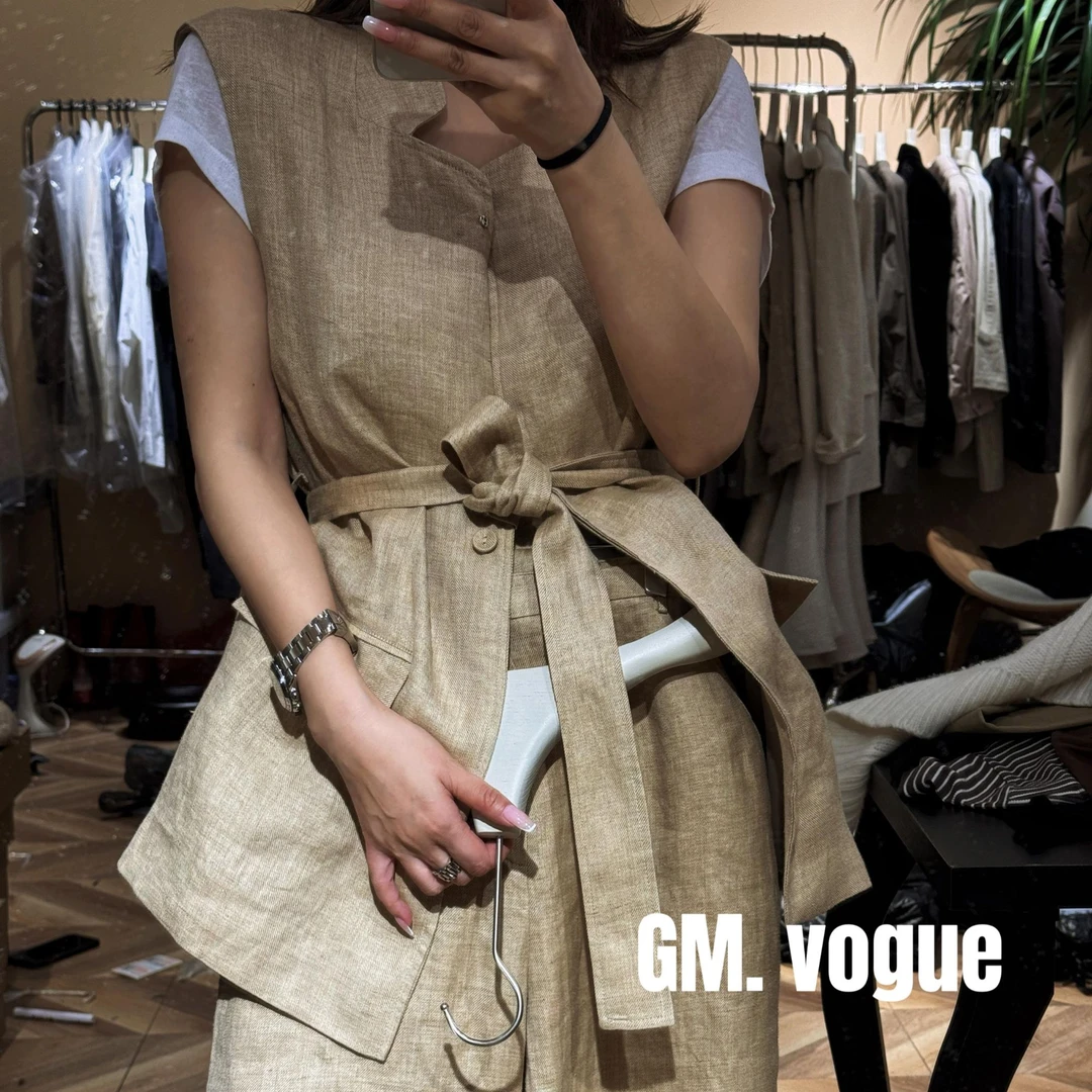 【肆姐高定】时尚休闲马甲亚麻套装XY1093