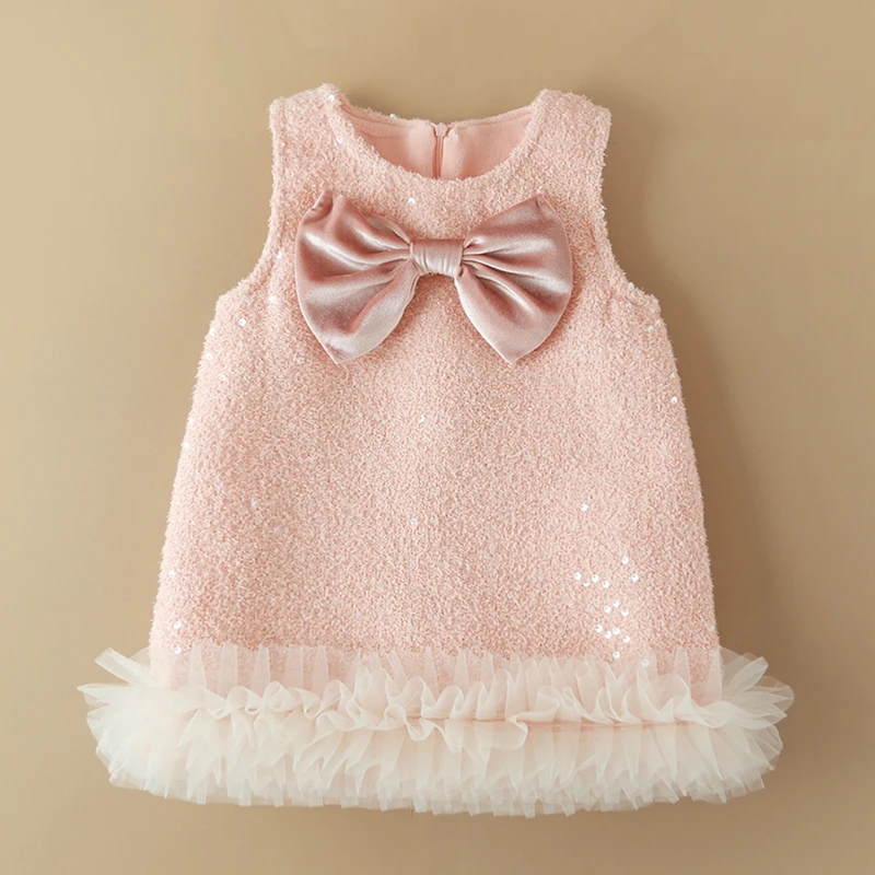 女童背心裙秋冬季新款蝴蝶结儿童装裙子宝宝洋气公主裙加绒马甲裙