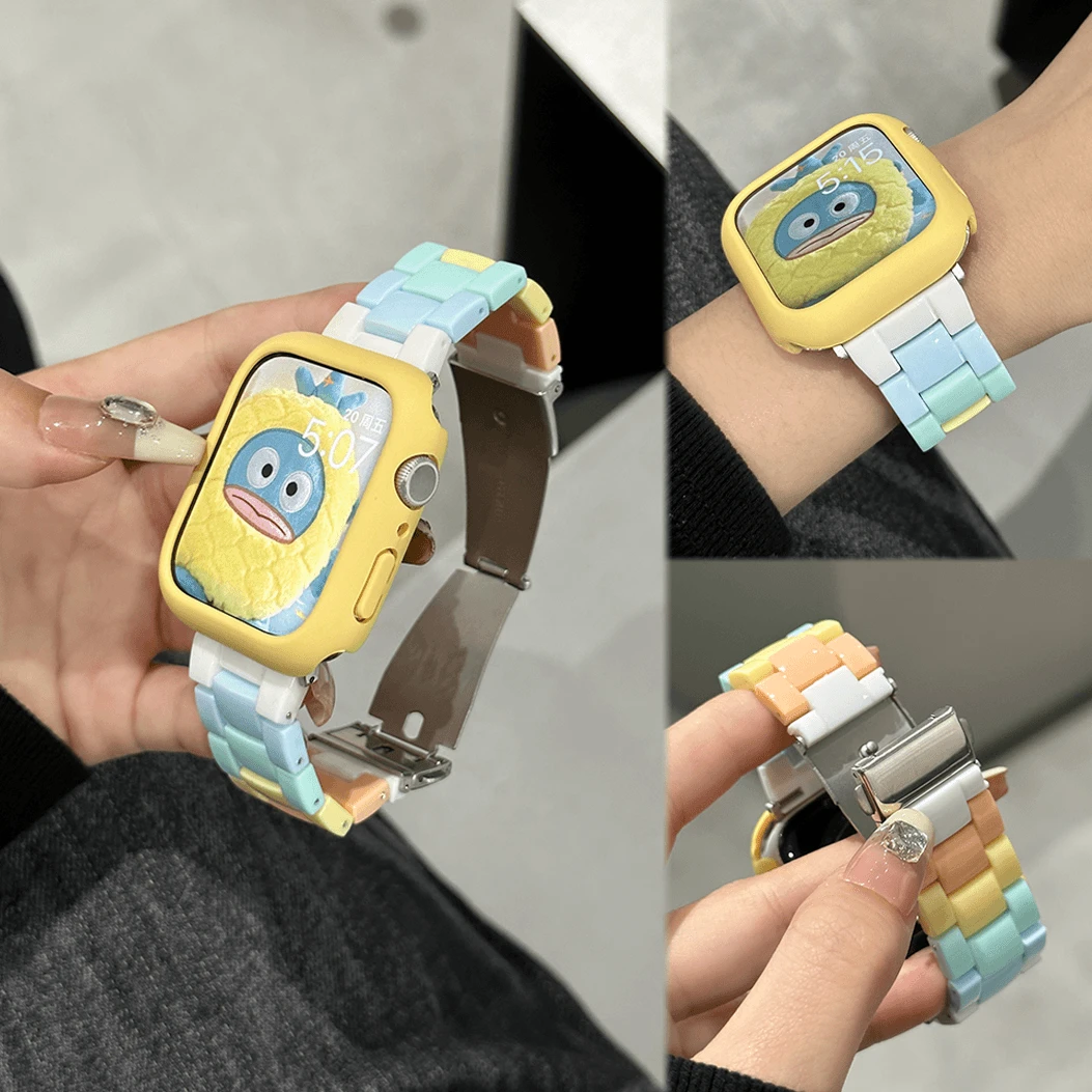 适用苹果ApplewatchS10/9/8SEultra手表表带新款糖果三株亚克力