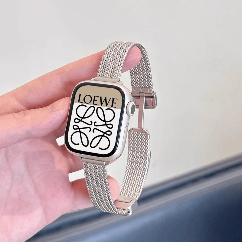 适用苹果ApplewatchS10/9/8SEultra手表表带麦穗磁吸卡扣女款细款