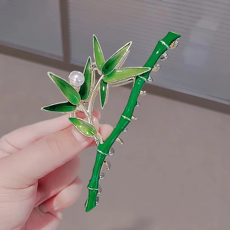 铜合金发饰 绿色风竹子发夹女气质后脑勺大号抓夹网红发卡头饰品