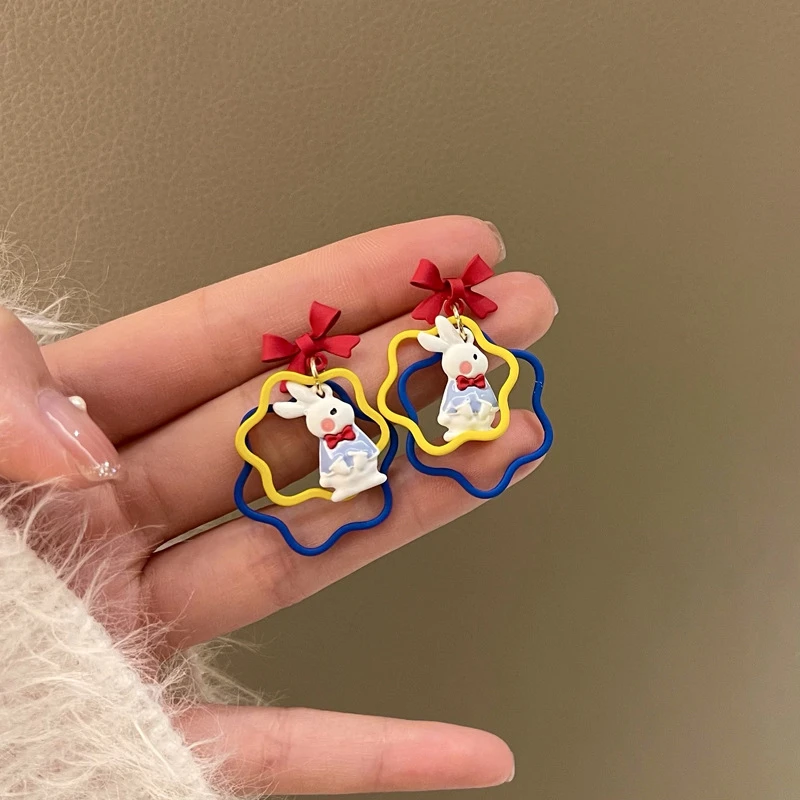 YOUER/柚耳 铜合金耳饰 日系可爱甜美蝴蝶结兔子耳钉耳环1086#