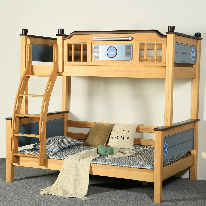 全实木儿童上下床双层床高低床小户型木蜡油子母床上下铺带储物