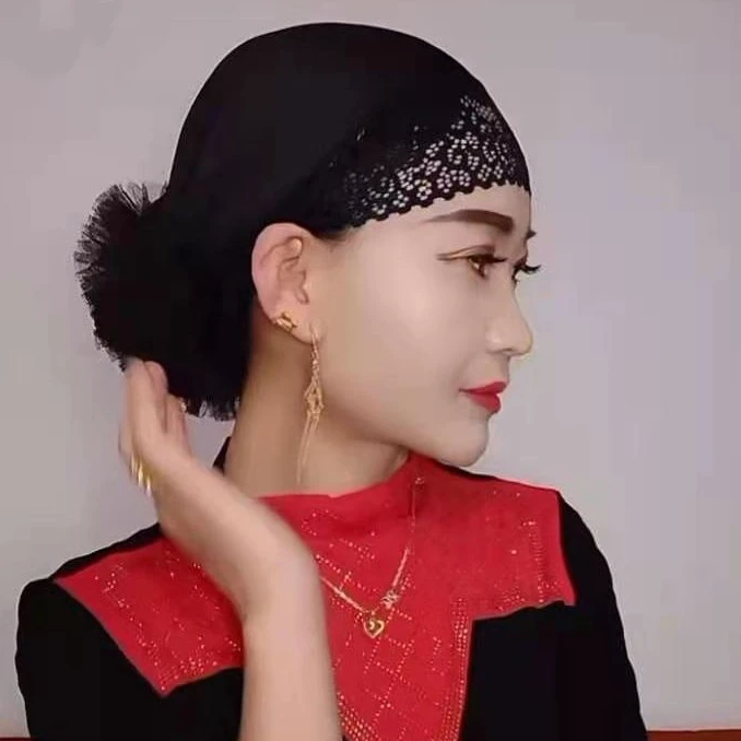 遮白发包头帽蕾丝花边后花打底帽头饰包头巾妈妈时尚套头夏季透气
