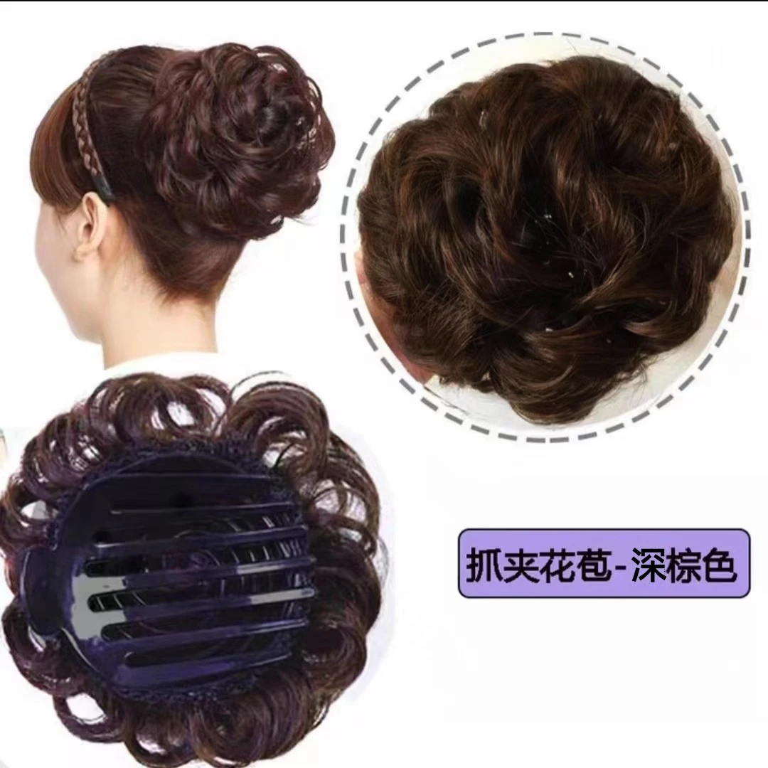 发包盘发拉仿真发小丸子九朵花假发头花蓬松卷大发圈假发圈橡皮筋