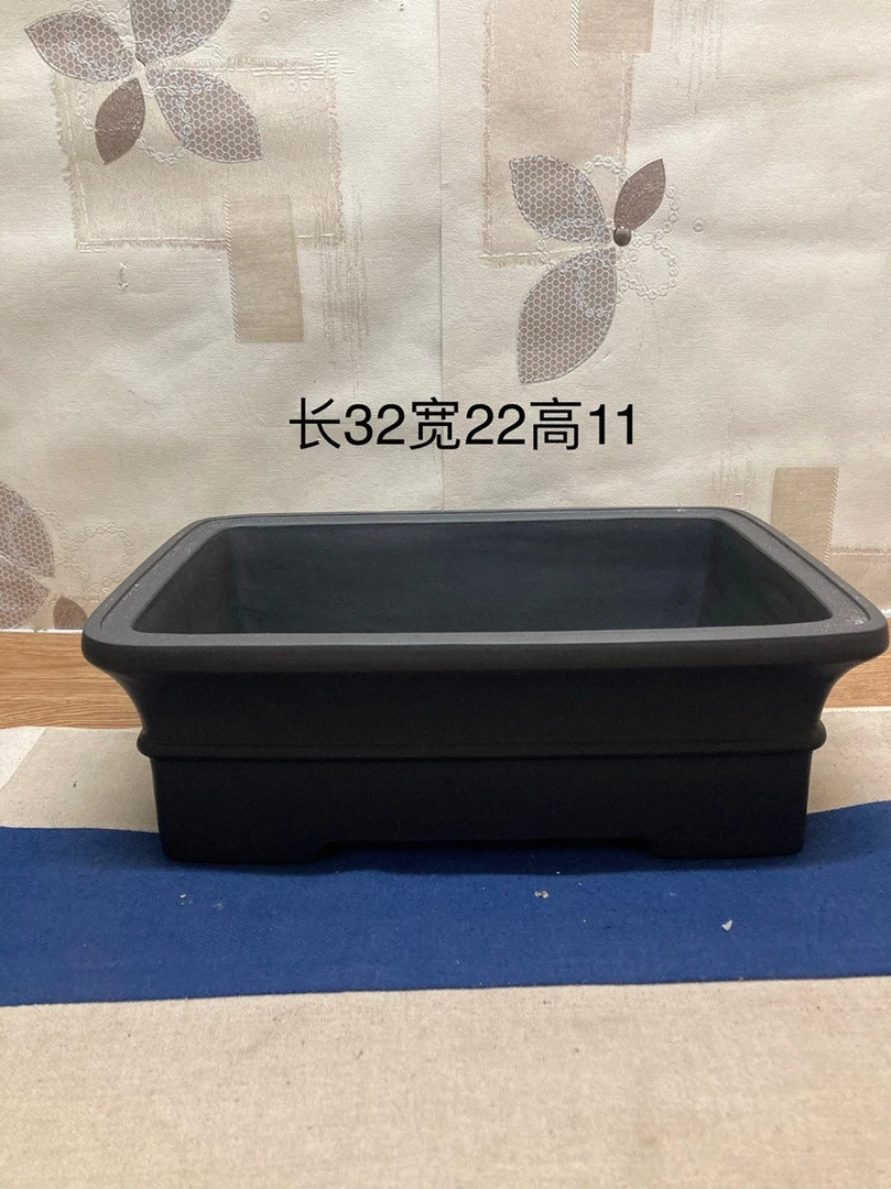 宜兴紫砂花盆黑泥中线长方盆景盆