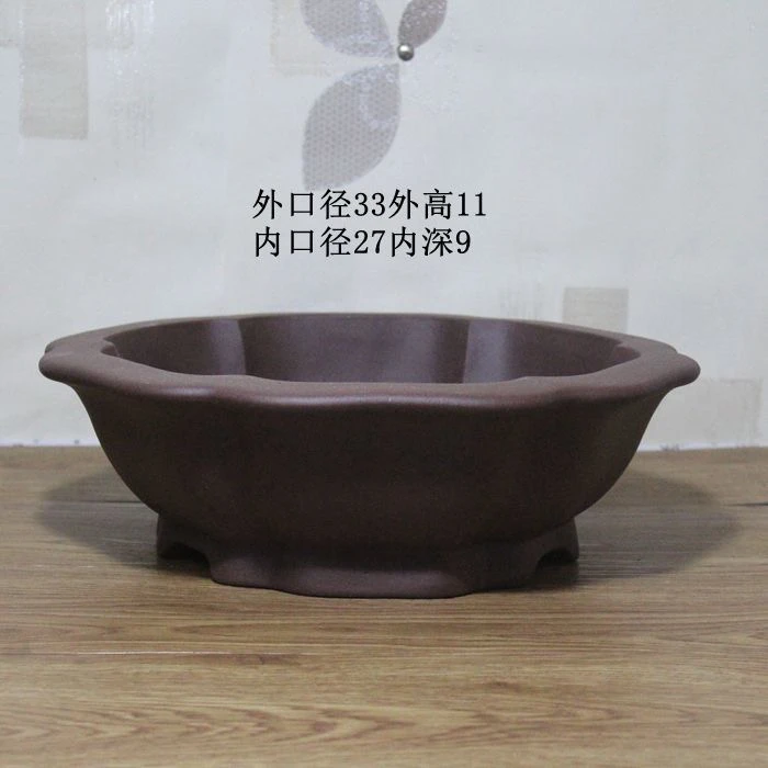 宜兴紫砂花盆六方抽角筋纹紫泥