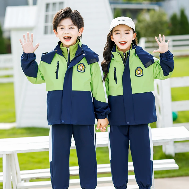 小学生校服春秋款冲锋衣年级服果绿色儿童班服秋冬套装幼儿园园服