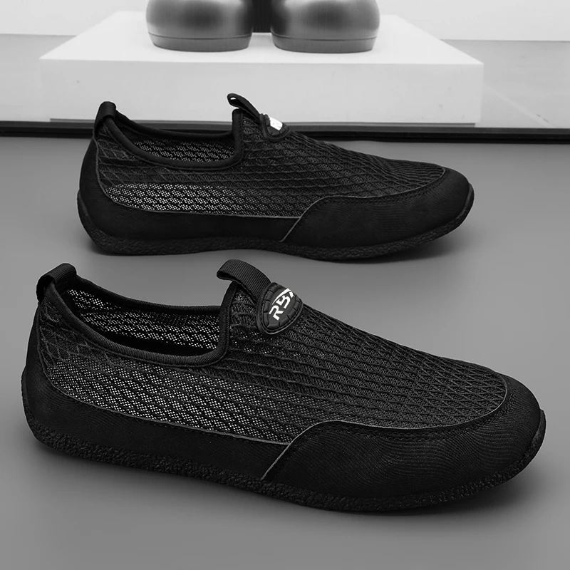 男鞋夏季透气网眼镂空网面运动休闲一脚蹬轻便软底老北京防滑网鞋