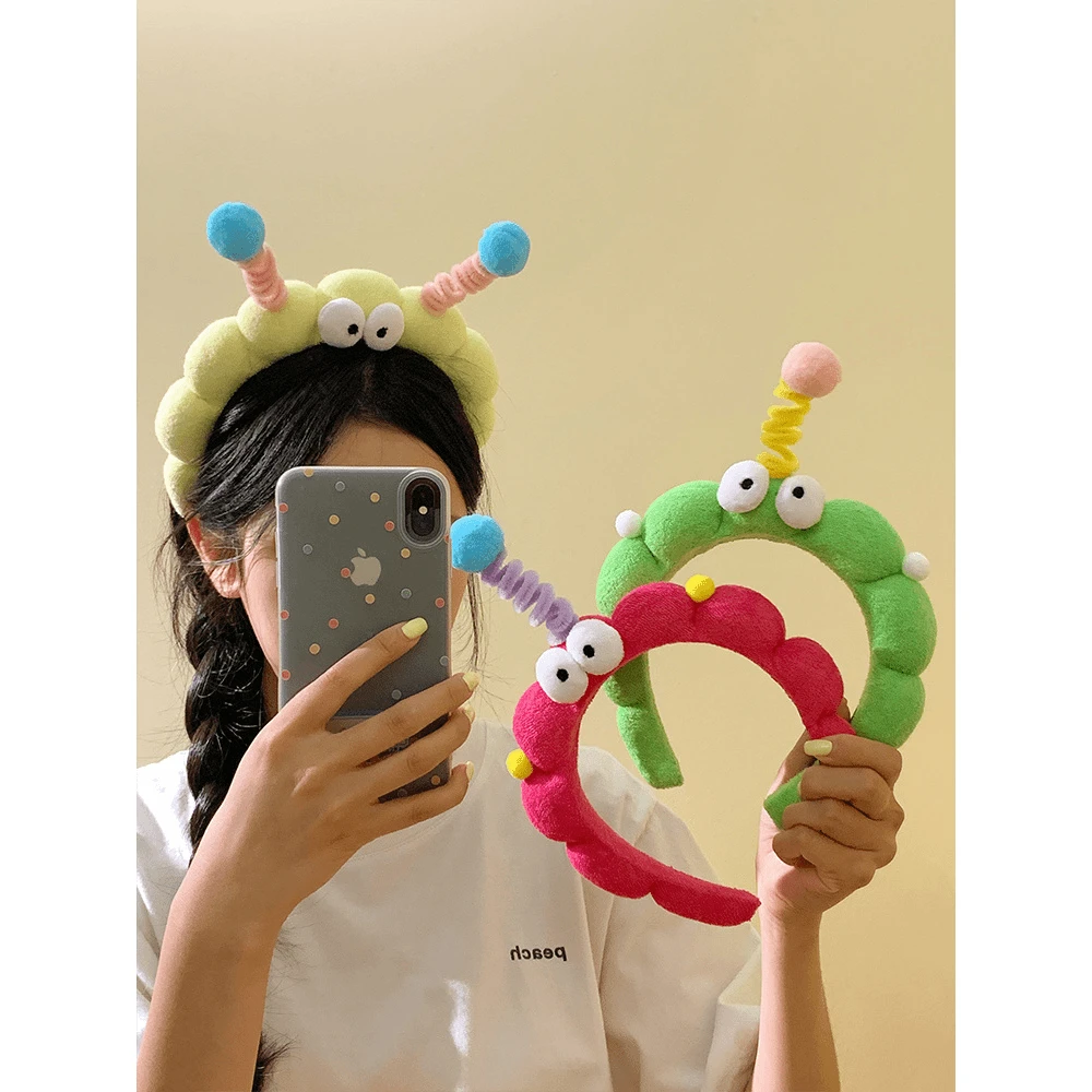 元气少女~可爱大眼仔毛绒发箍女搞怪扭扭棒发卡洗脸拍照头箍发饰