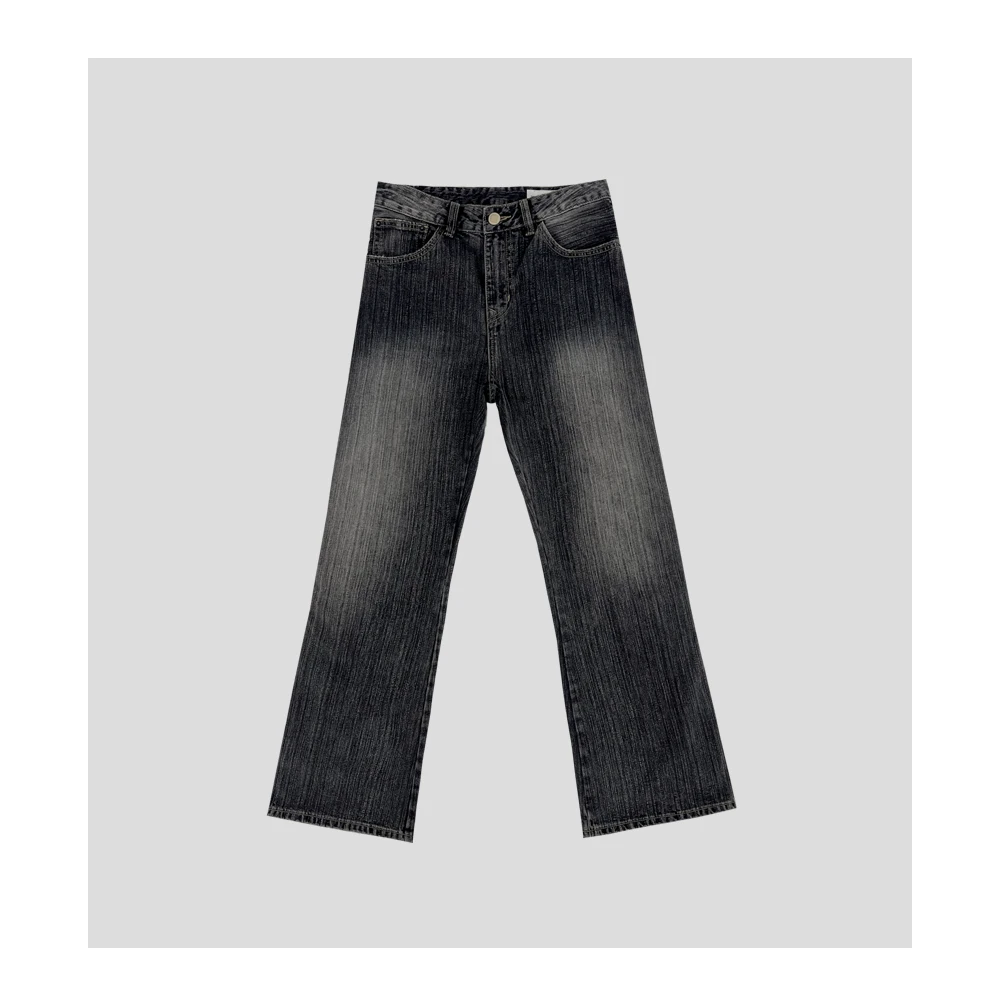 秋季新款男士直筒牛仔裤复古黑色水洗做旧百搭宽松显瘦男牛仔裤子