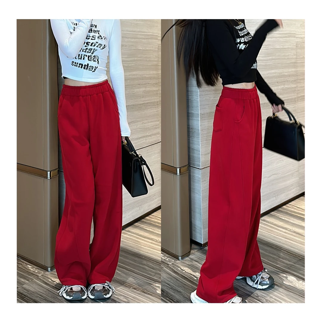 楚楚君~【红包拿来】K41537加厚松紧腰百搭净版阔腿休闲长裤