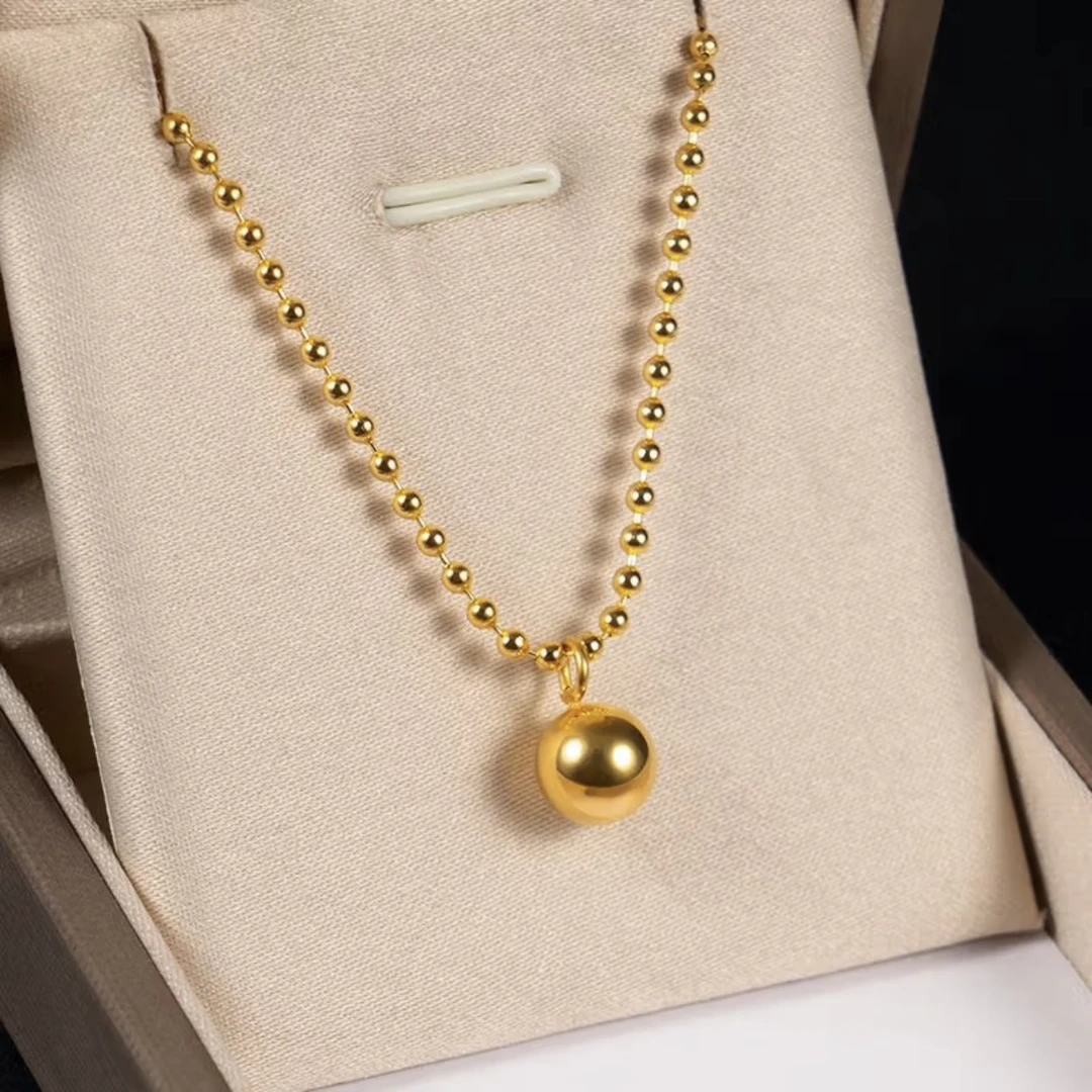 2024新款小众设计简约珠珠链实心转运珠金球项链女款锁骨链不掉色