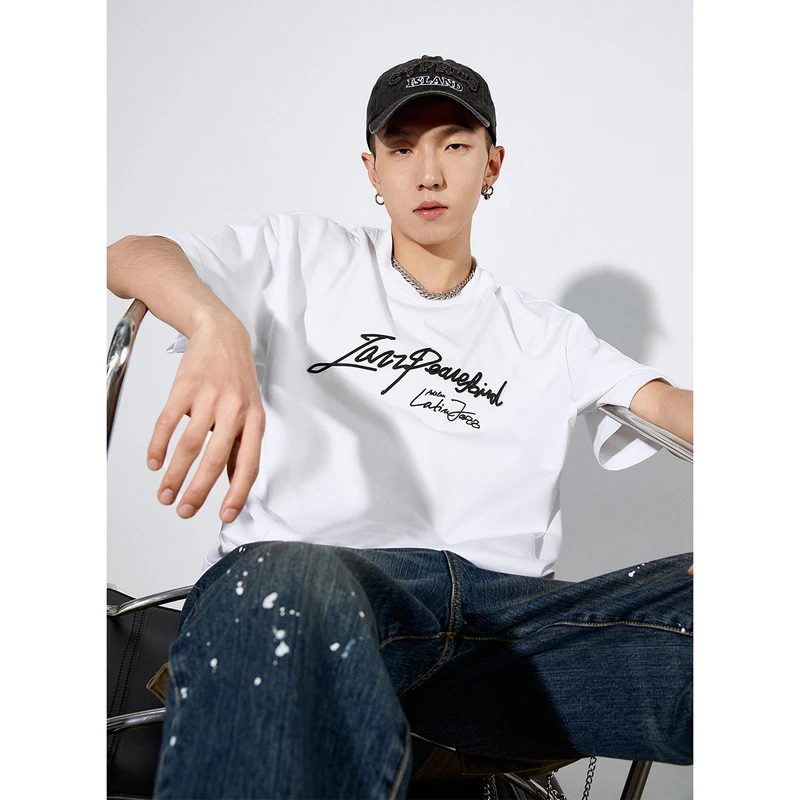 PEACEBIRD/太平鸟情侣短袖t恤男女同款春夏新款重磅字母BWDAD1522