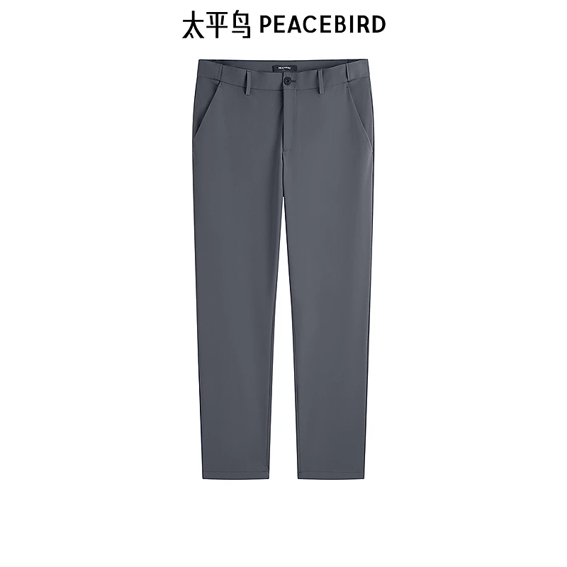 【商场同款】太平鸟男装夏新款刺绣休闲裤修身灰色裤子B1GGE2175
