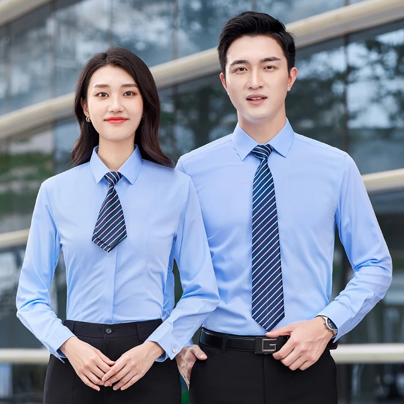 男女面试职业衬衣通勤新郎免烫衬衫银行4S店工作服定制刺绣印LOGO
