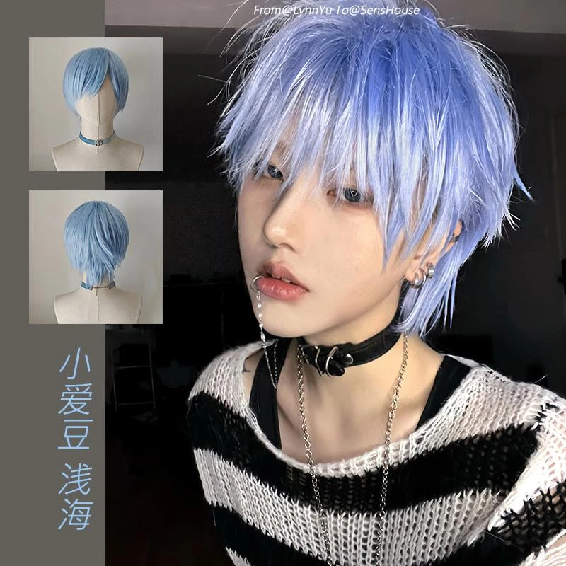 SensHouse=小爱豆 浅海=爱豆短直发日常基佬假发冈崎真一cos浅蓝