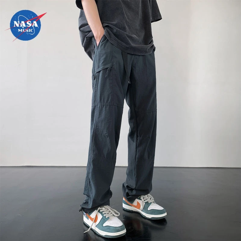 NASA美式工装休闲裤男宽松直筒裤子秋冬2023新款加绒加厚冲锋裤速