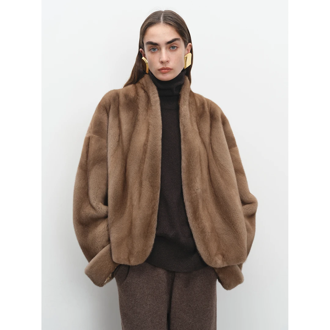 MSBEAST中古感2穿造型领随性挽袖天鹅绒原色水貂皮草外套丨创想曲