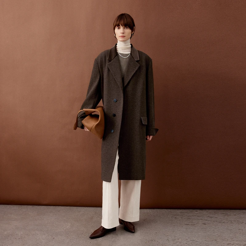 MSBEAST美拉德UNISEX风 造型丝绒翻领鱼骨纹宽肩复古廓西毛呢大衣