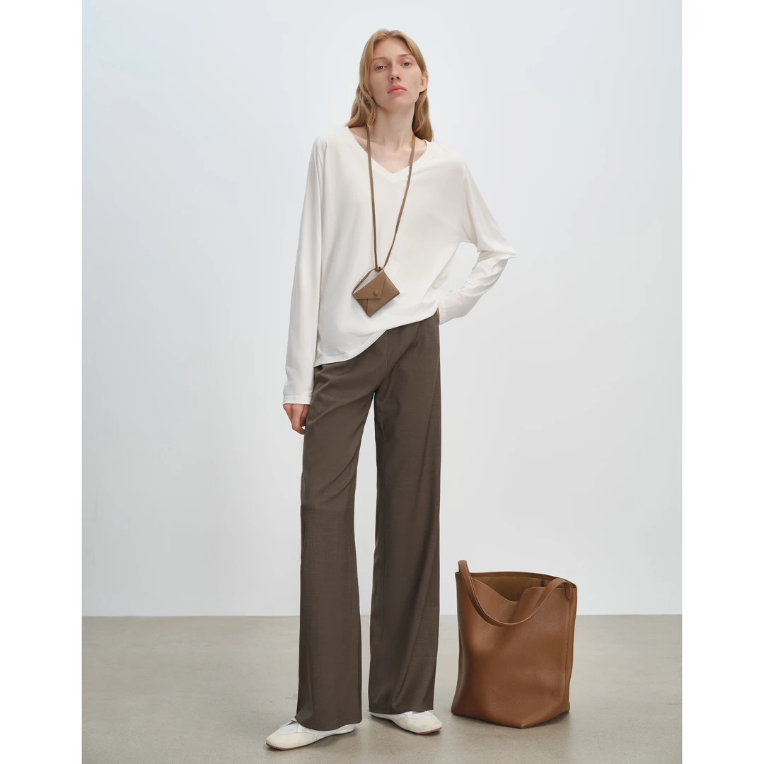 MSBEAST秋冬Wang者打底 Lindis羊毛棉 松弛感V/圆领长袖T恤女