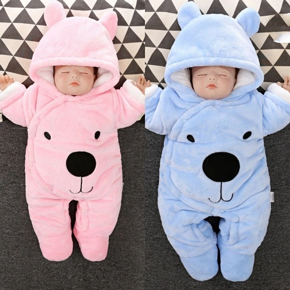 婴幼儿连体衣秋冬装加厚棉衣服新生儿外出服加绒初生抱服哈衣可爱