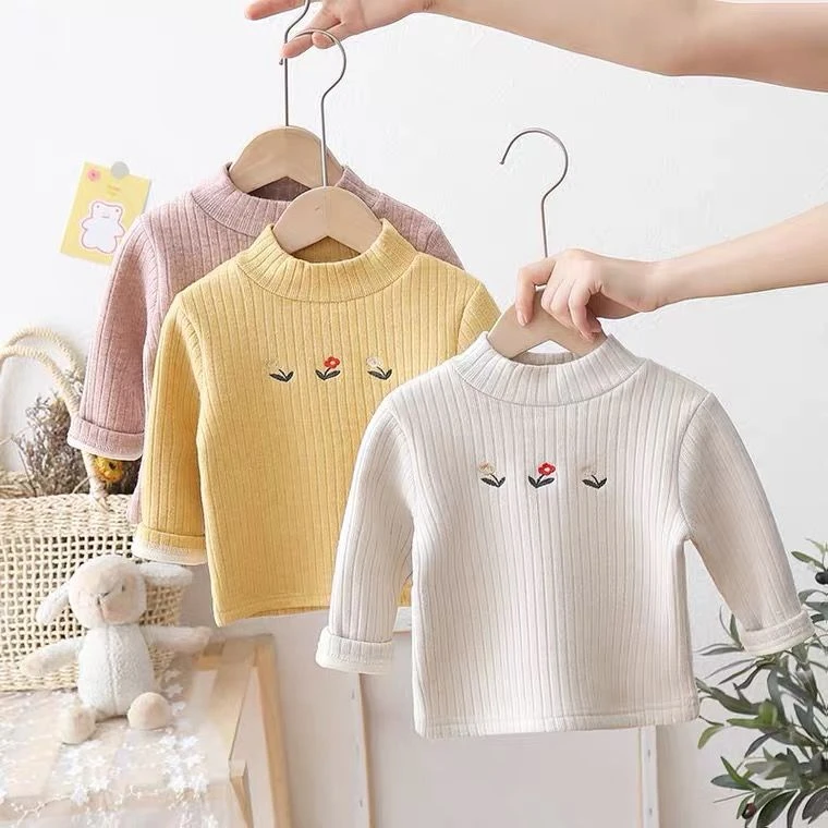 女童加绒打底衫一体绒婴儿打底上衣加厚中领1岁宝宝小童女宝冬装2