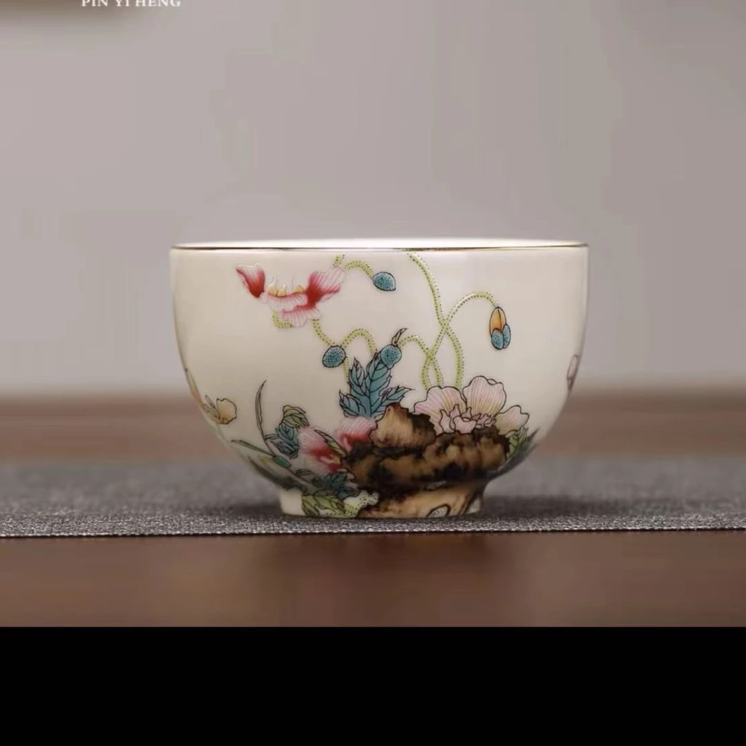 虞美人粉彩陶瓷主人杯(杯形随机）
