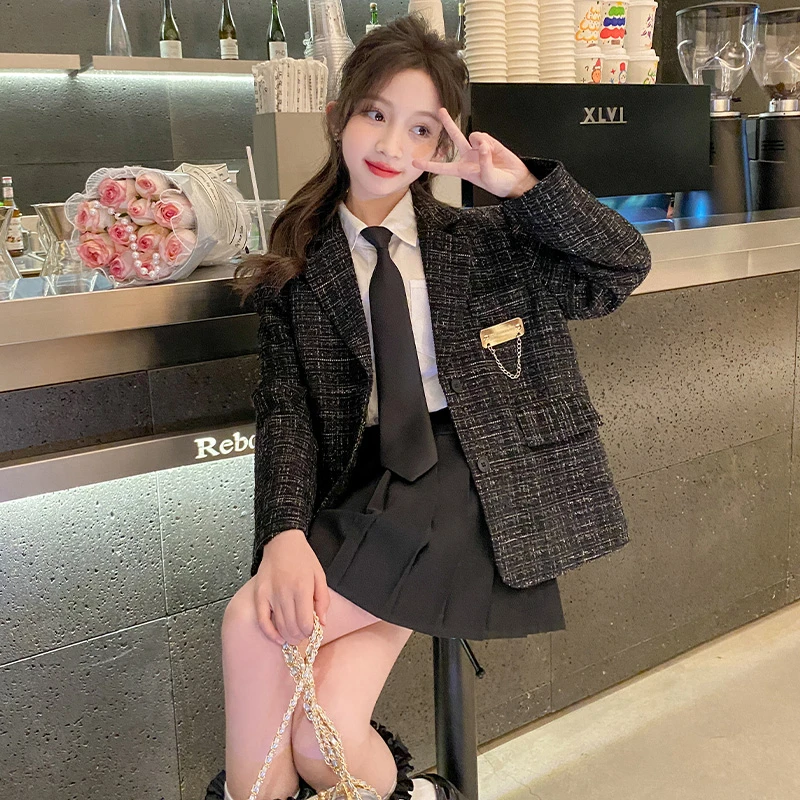 女童小香风外套春秋2025新款秋季洋气学院风气质小西装百搭秋款