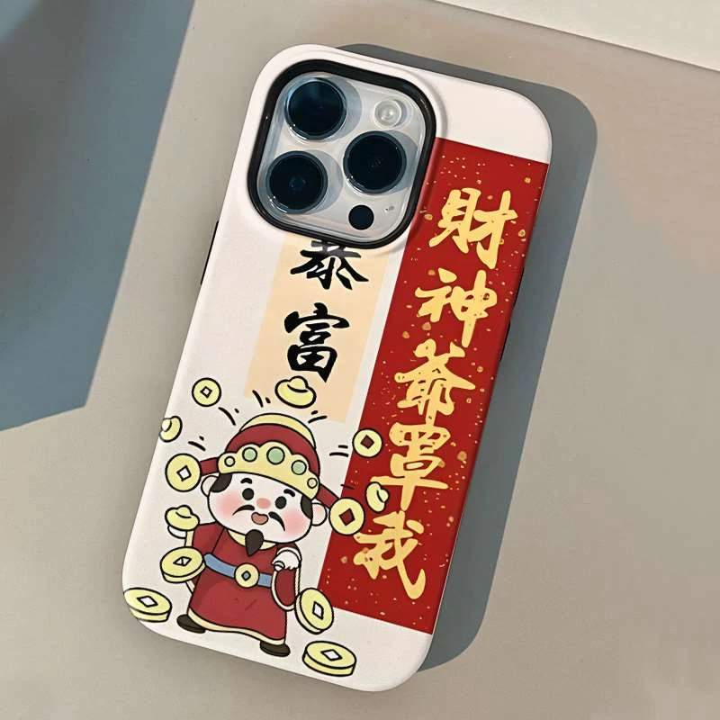 招财神爷新年苹果iPhone15红米K40/50/60/70男女生手机壳全包外壳