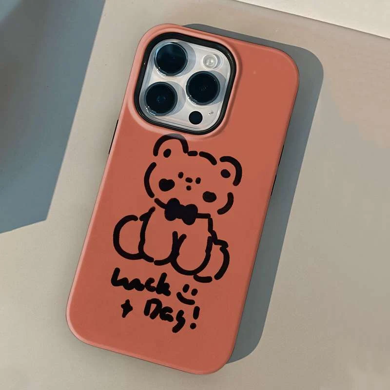 卡通小熊苹果/iPhone11pro三星A04S新中式手机壳全包菲林硬壳情侣