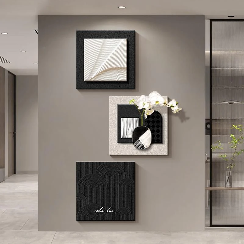 轻奢简约客厅装饰画黑白极简沙发背景墙挂画高级感玄关砂岩肌理画