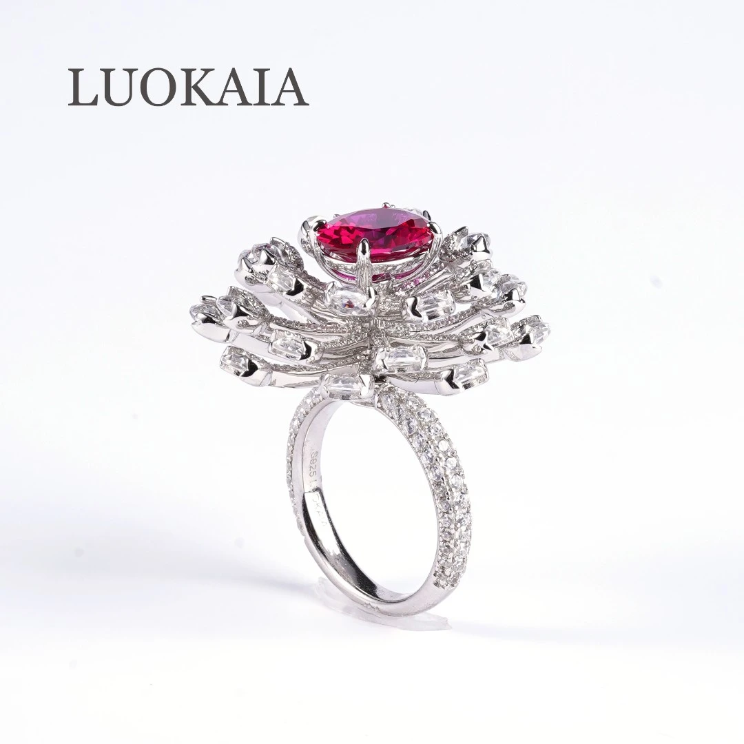 925银合成锆石戒指 LUOKAIA 红色万花筒戒指 满钻镶嵌 时尚高级
