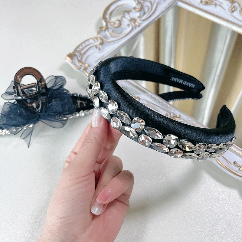 2024日韩网红气质水钻海绵发箍精致高颅顶百搭黑色发卡新款头饰