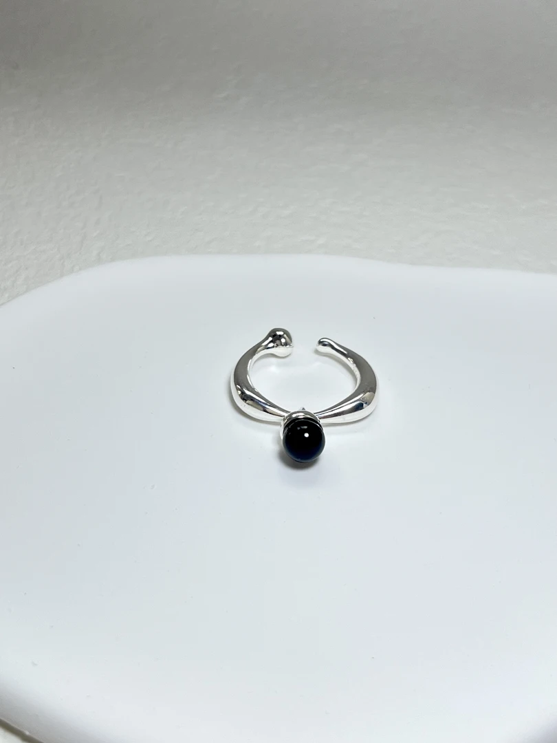 925银戒指 【小滴溜黑珠】戒指简约黑色银戒百搭饰品光面冷淡风